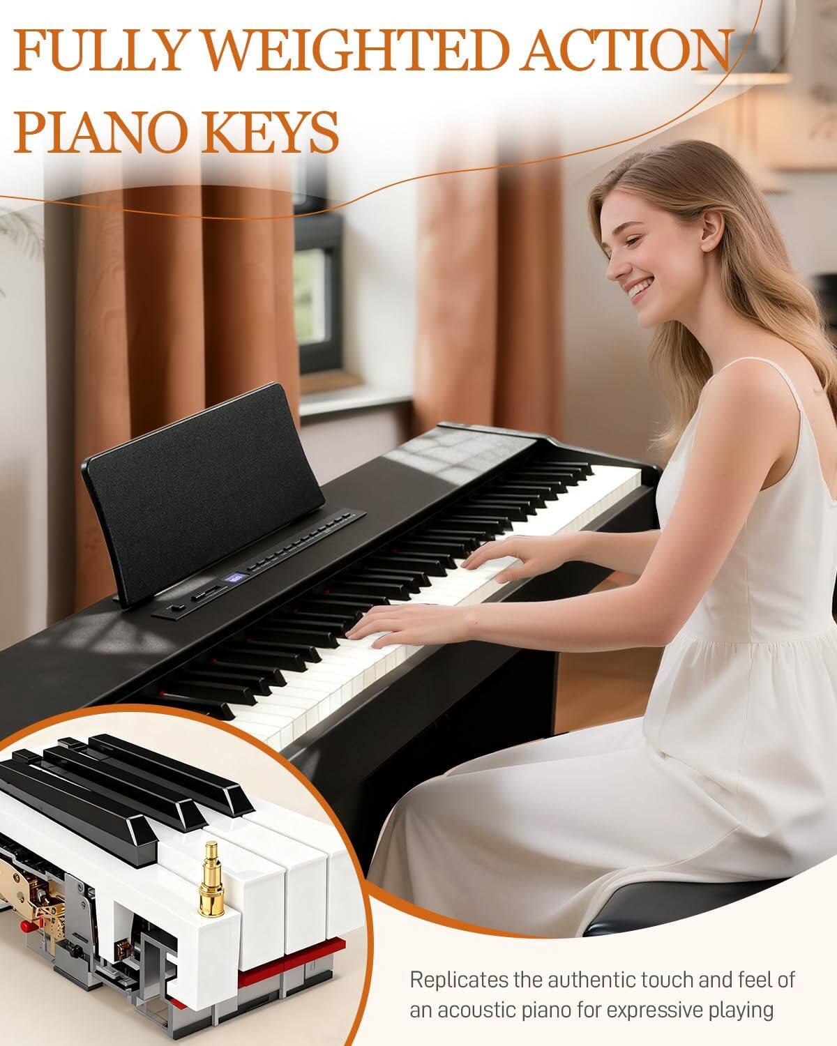 FULLY WEIGHTED ACTION PIANO KEYS

Replicates the authentic touch and feel of an acoustic piano for expressive playing