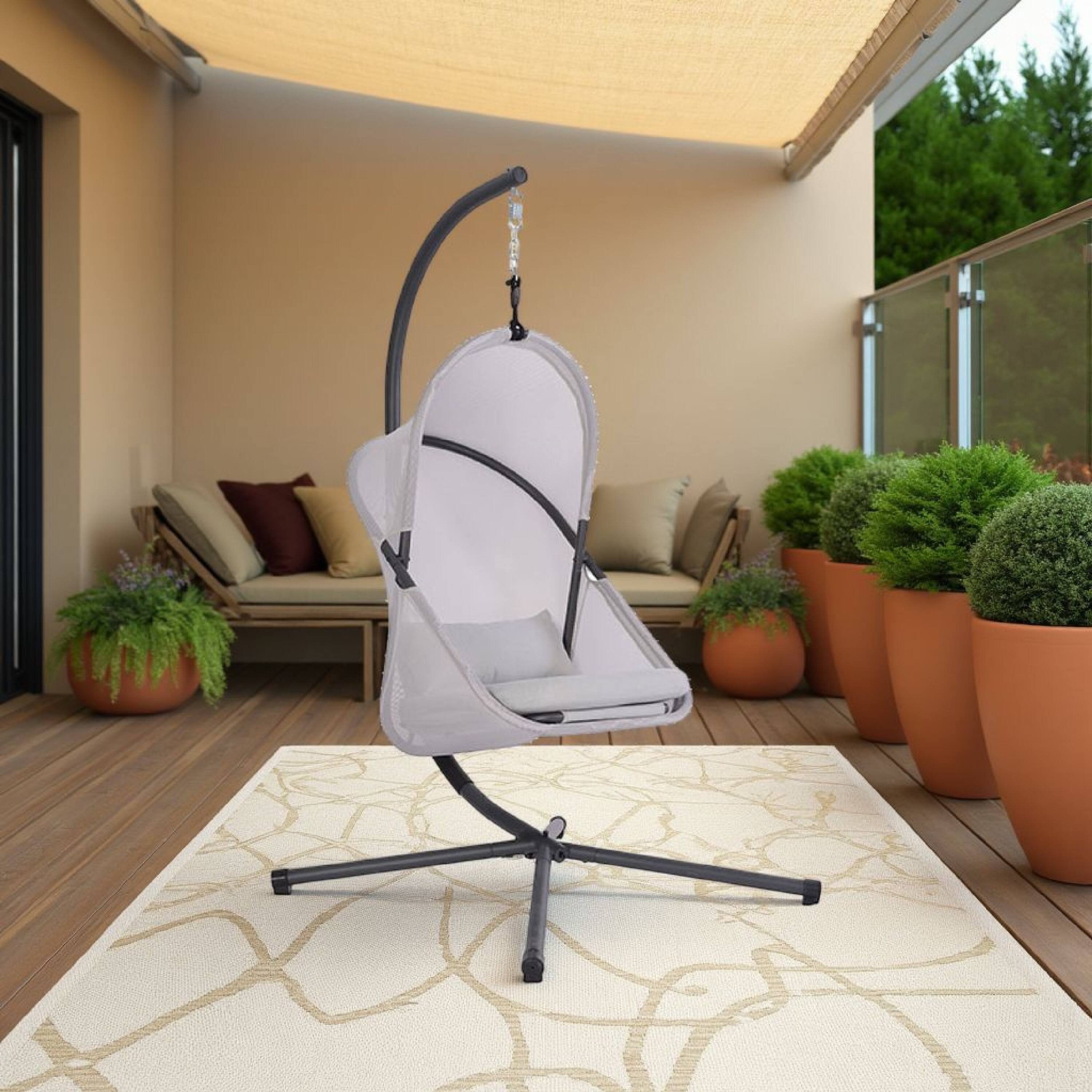 Alt View 5. Manhattan Lane - Cery Outdoor Egg Swing Chair, Foldable Stand - Black.