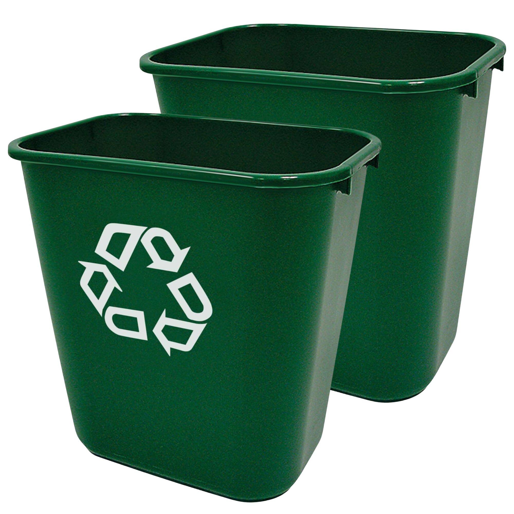 RubberMaid - Resin Deskside Recycling Trash Can, 7-Gal Plastic Bin, 2 Pack - Green