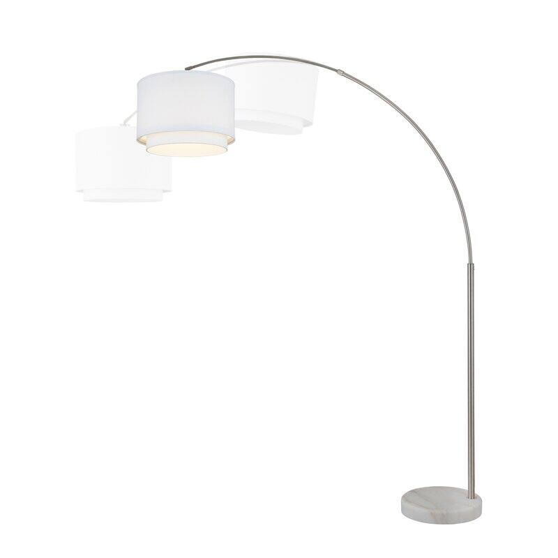 Alt View 4. FC Design - FC Design Modern 81" Tall Standing Adjustable Arched Floor Lamp with Double Drum Shade and Marble Base - White - White.