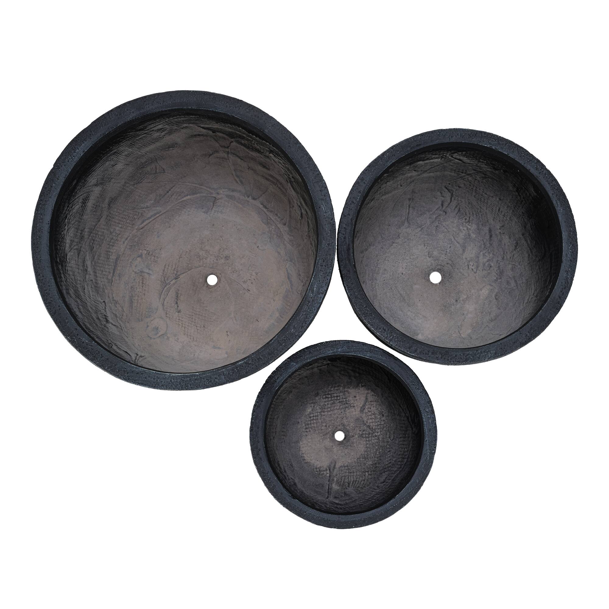 Alt View 4. Mondawe - MGO Round Stackable Planter Set with Drainage Holes and Rubber Plug,-3 Sizes (16.93"/3.78"/11.02") - Black.