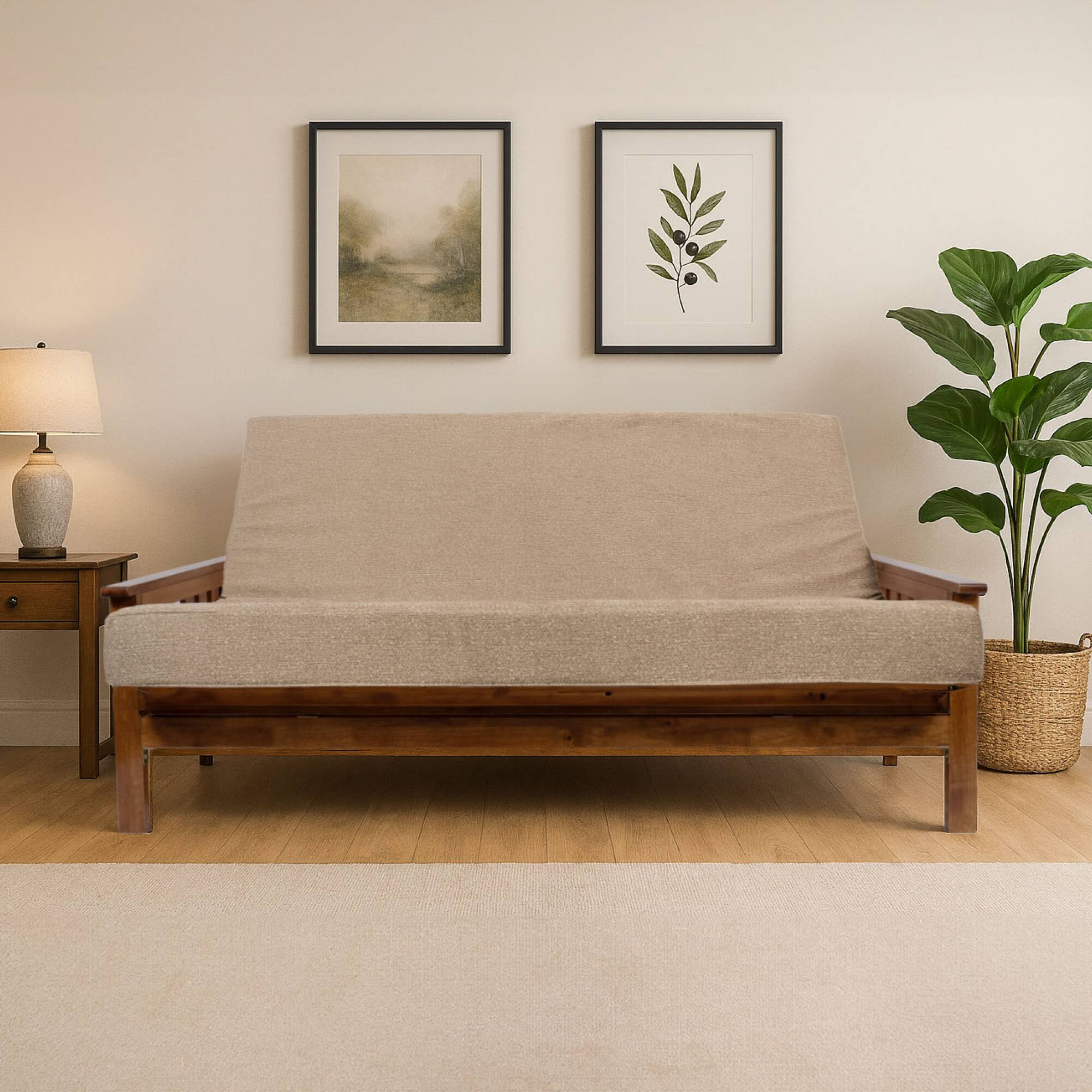 Left. GOODSILO - Full Premium Foldable Futon Mattress with Memory Foam Infusion and Removable Washable Cover - Linen.