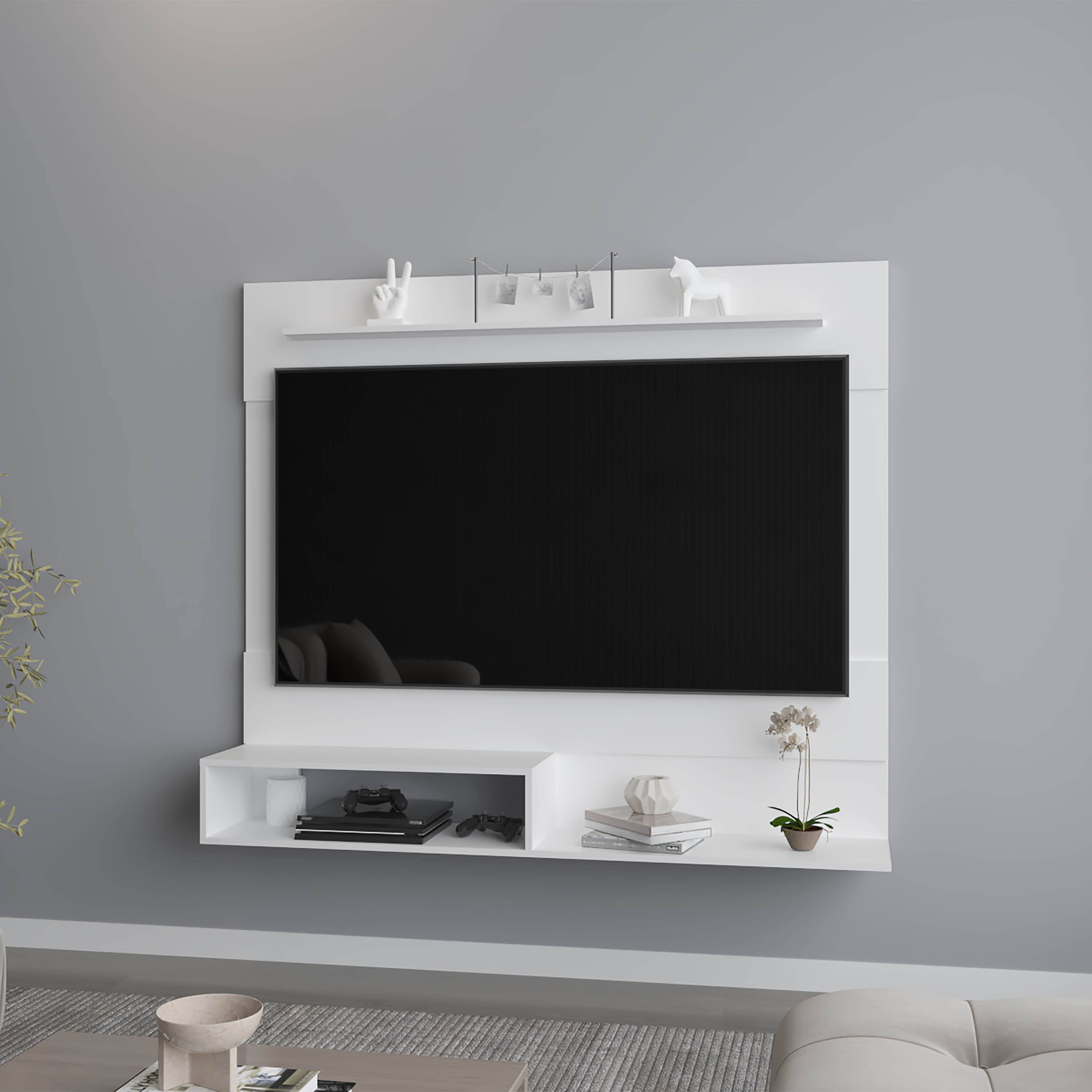 Front. APRILSOUL - Wall Mounted Entertainment Center Shelves White - White.