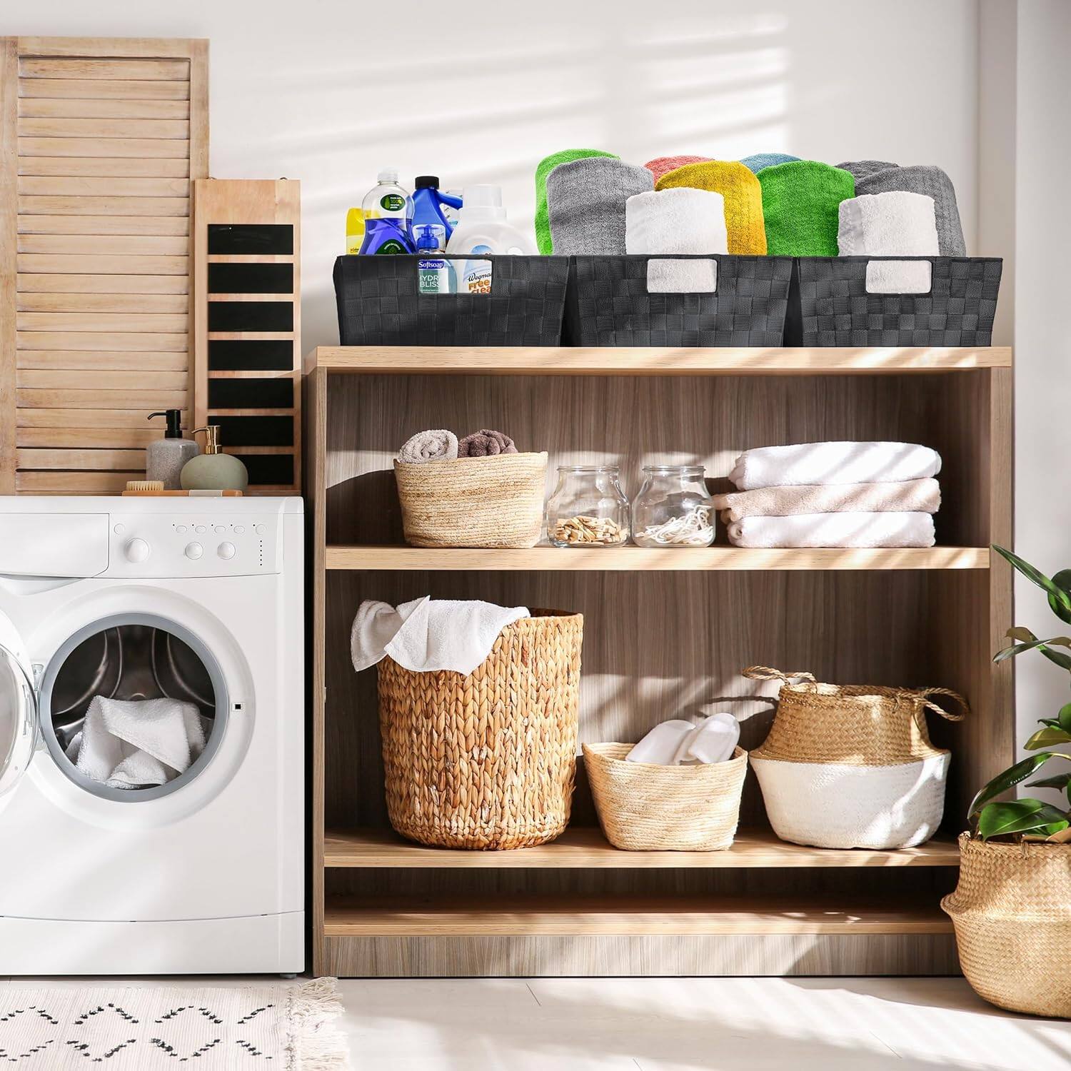 Alt View 1. Sorbus - Sorbus Set of 3 Large Woven Storage Baskets – Mesh Hand-Woven Baskets for Organizing, Fabric Storage Bins - Black.