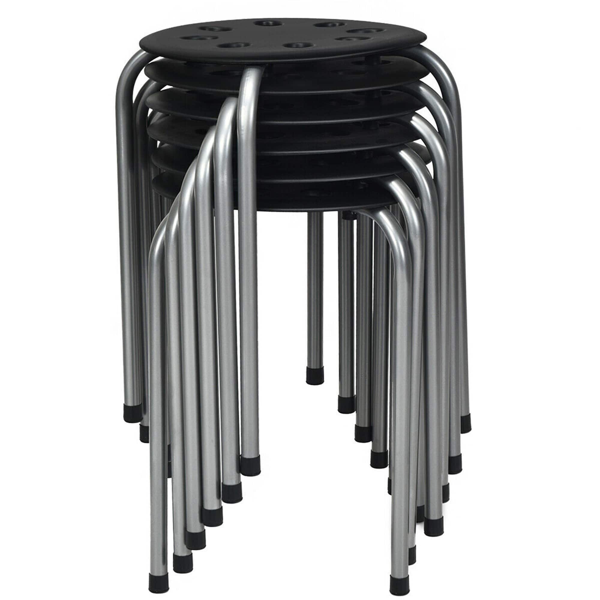 Gymax - Set of 6 Portable Plastic Stack Stools Backless Classroom Seating Black and Gray - Black + Gray