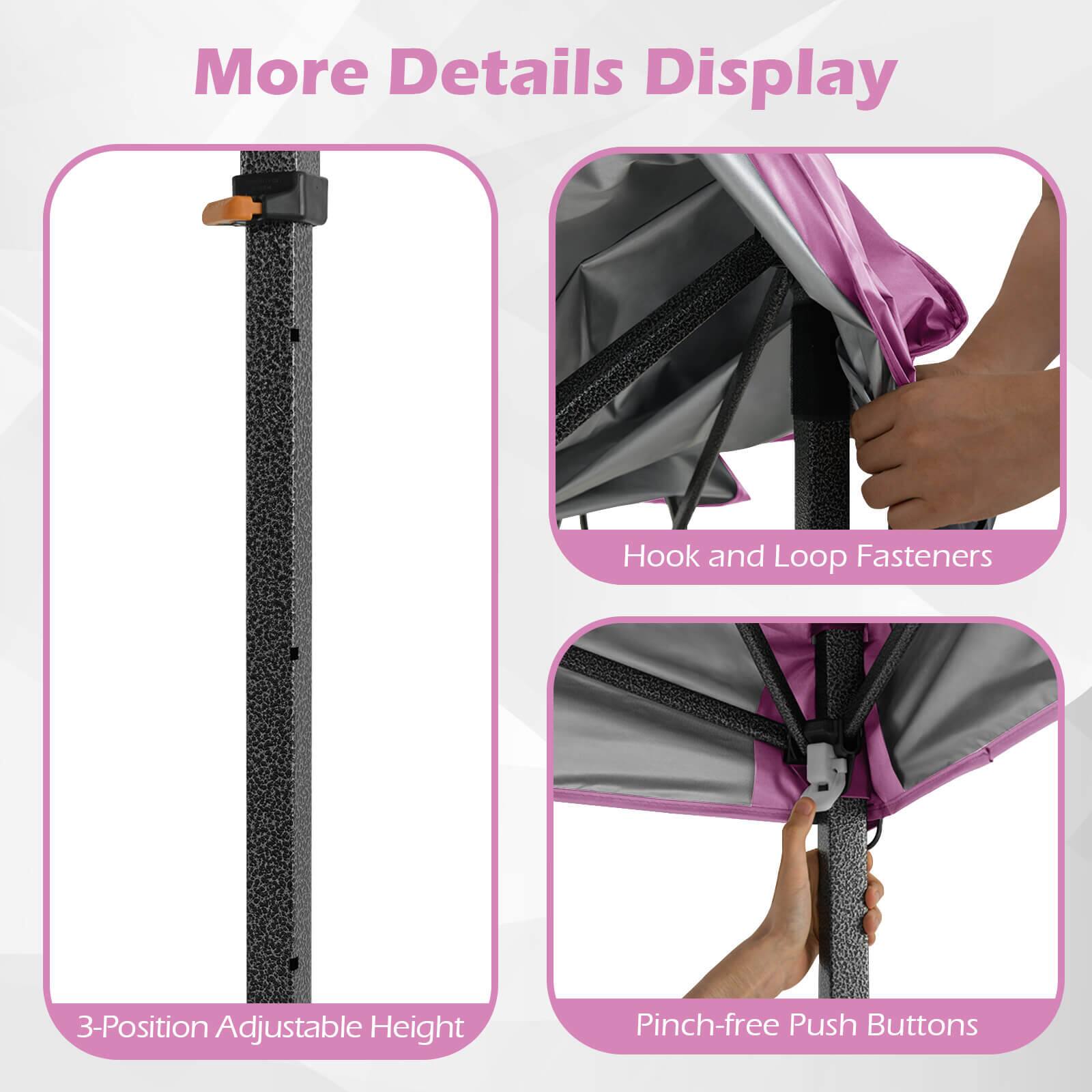 More Details Display

- 3-Position Adjustable Height
- Hook and Loop Fasteners
- Pinch-free Push Buttons