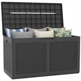 Costway - 100 Gal Outdoor Storage Box Lockable Patio Bin & Bench for Gardening Tools - Gray