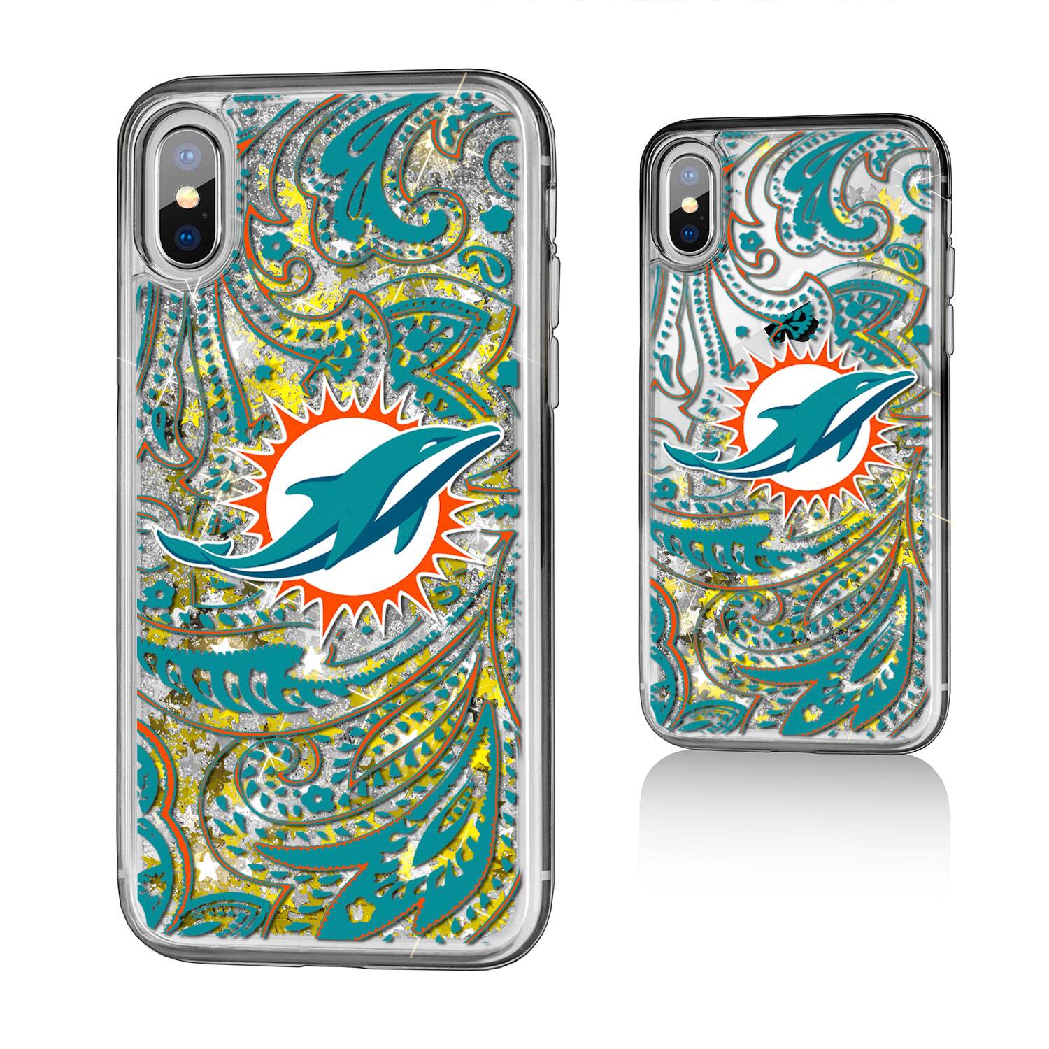 Alt View 2. Keyscaper - Miami Dolphins iPhone Paisley Design Glitter Case - 16 Pro Max - Multicolor.