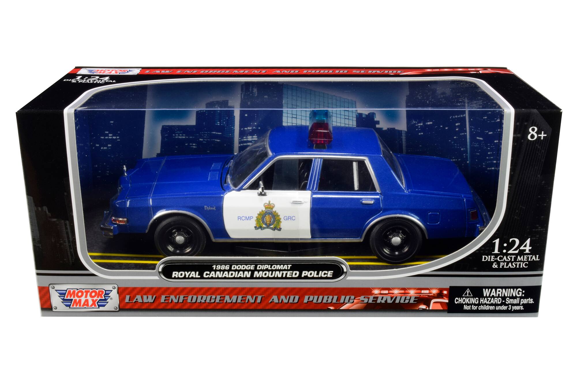 "1986 Dodge Diplomat ""Royal Canadian Mounted Police"" Metallic Blue and White 1/24 Diecast Model Car by Motormax" price history on PriceWatchPro