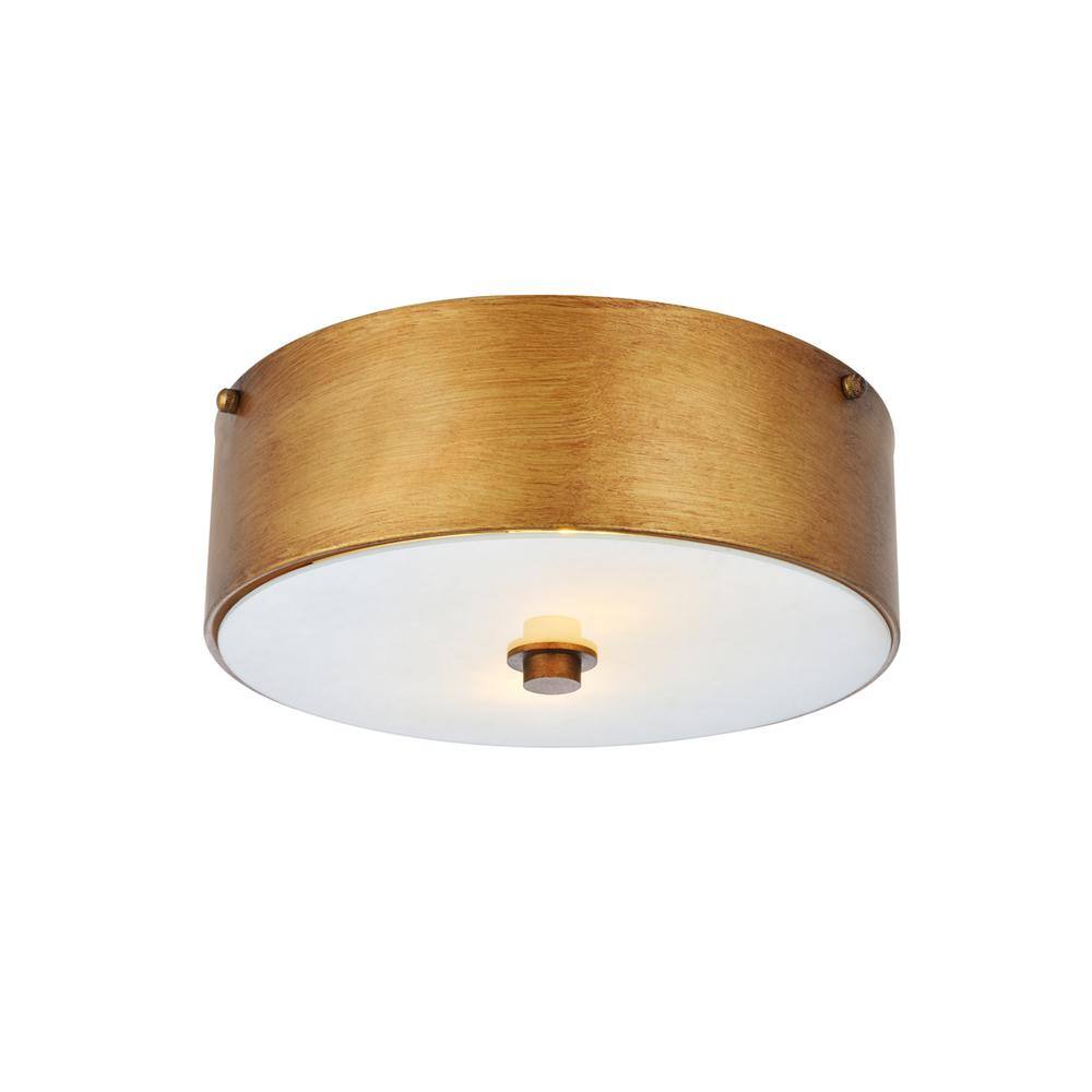 Alt View 3. Living District - Hazen 2 light 12 inch Vintage Gold flush mount - Vintage Gold And White.