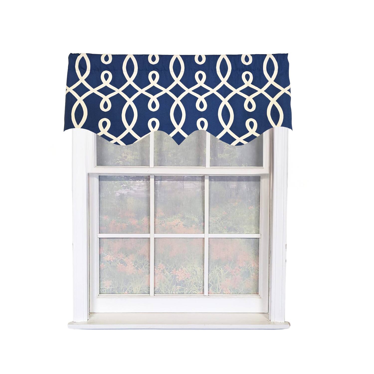 Front. RLF Home - RLF Home Oblique Regal 100% Cotton Rod Pocket Lined  Window Valance 50" x 17" Navy - Navy.