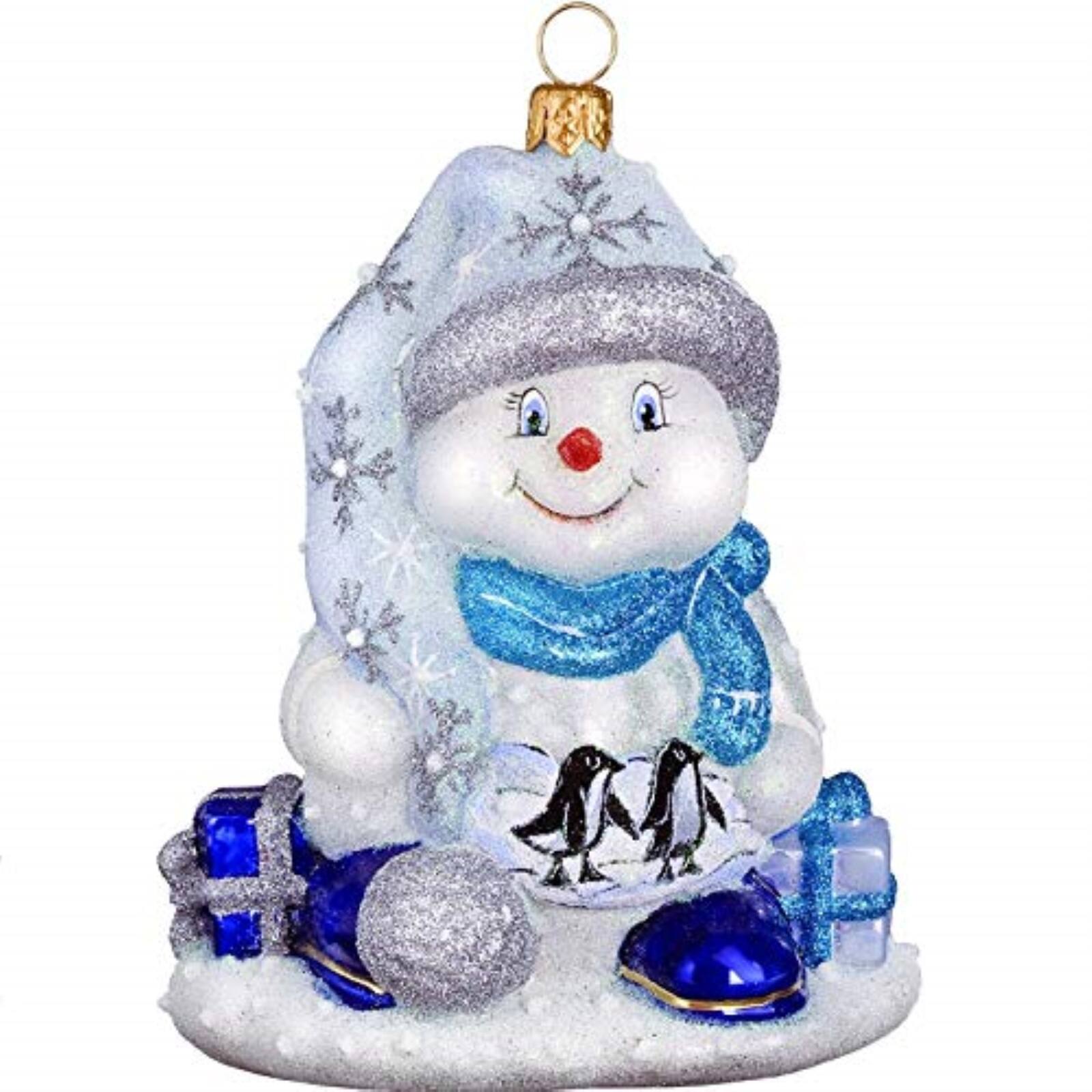 Front. Joy to the World Collectibles - Joy to the World Glitterazzi Penguin Family Snowman Polish Glass Christmas Ornament - White.