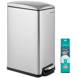 Songmics Home - Bathroom Trash Can, 13-Gallon (50 L) Small Trash Bin with Lid, Slim for Small Spaces, Stainless Steel Garbage Can - Silver