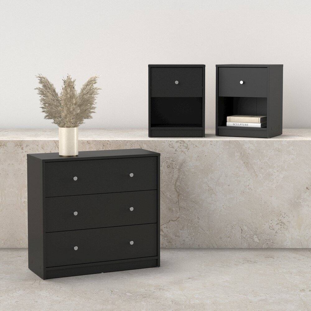 Angle. Tvilum - 3-Piece Bedroom Set - Chest And Nightstand Set Of 2 - Black.