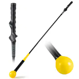 Gymax - Golf Swing Trainer Aid 47'' Warm-up Practice Stick w/Weighted Head for Grip - Yellow