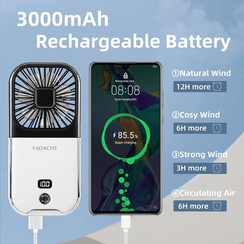 3000mAh Rechargeable Battery

Recognising face.. 08:08 Super charging 85% ONatural 1 Wind 12H more FADACHY 85.5% Super charging 2 Cosy Wind 6H more 3 Strong Wind 3H more 100 @Circulating 4 Air 6H more