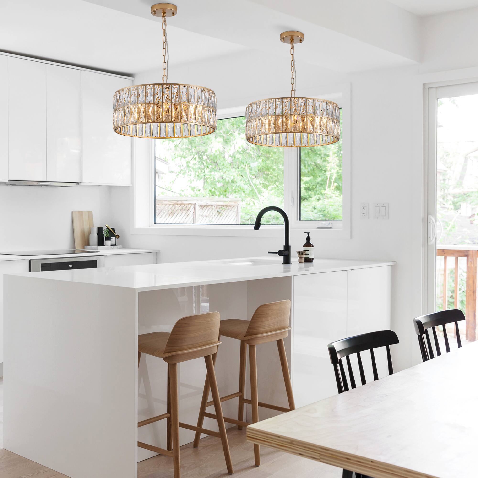 Back. Tiramisubest - 18" Golden Modern Crystal Drum Chandelier, 6-Light Pendant Lighting Fixture with Metal Frame (No Bulbs) - Gold.