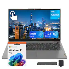 Lenovo - Ideapad 3 15.6" FHD IPS Touch Laptop,Intel Core i3-1115G4,8GB DDR4,256GB SSD+1TB Dock Set,720p HD Camera,Win11Pro - Arctic Grey