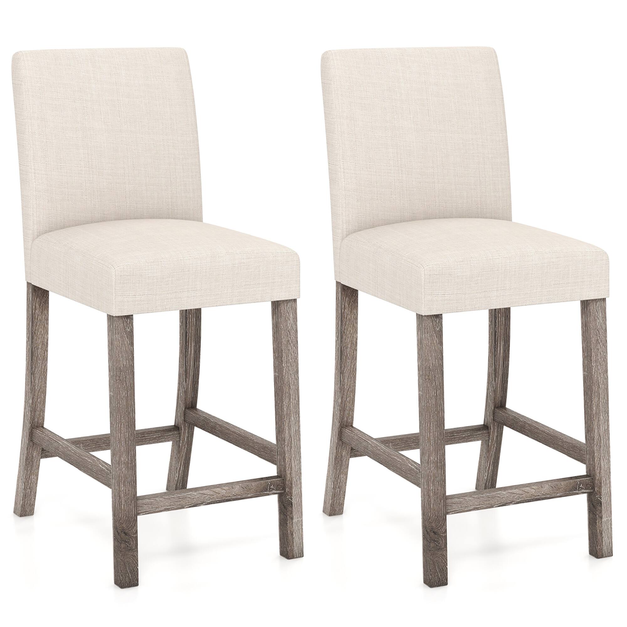 Gymax - 2PCS 24.5'' Counter Height Bar Stools Modern Fabric Upholstered Kitchen Chairs - Beige