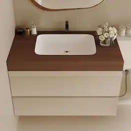 Loheer - 29.9 inch floating bathroom vanity Wood Sintered Stone Top - Walnut