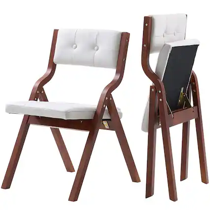 Front. VEVOR - Wooden Folding Chairs with Cushion, Set of 2, Portable Foldable Cushion Chair with Wooden Frame - White.