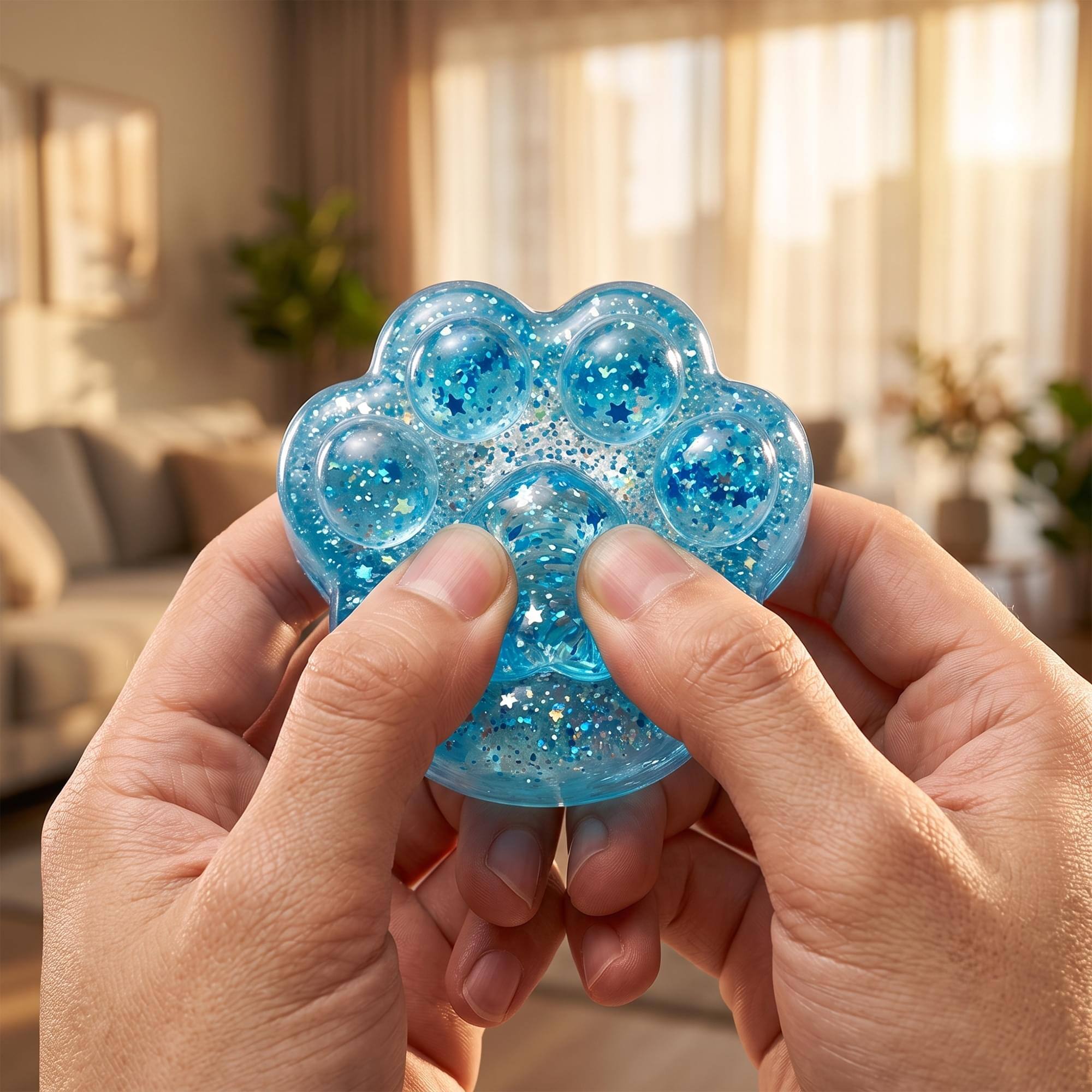 Alt View 10. Puka Creations - Glitter Cat Paw 3-Inch Squishy Stress Reliever | Blue - Blue.