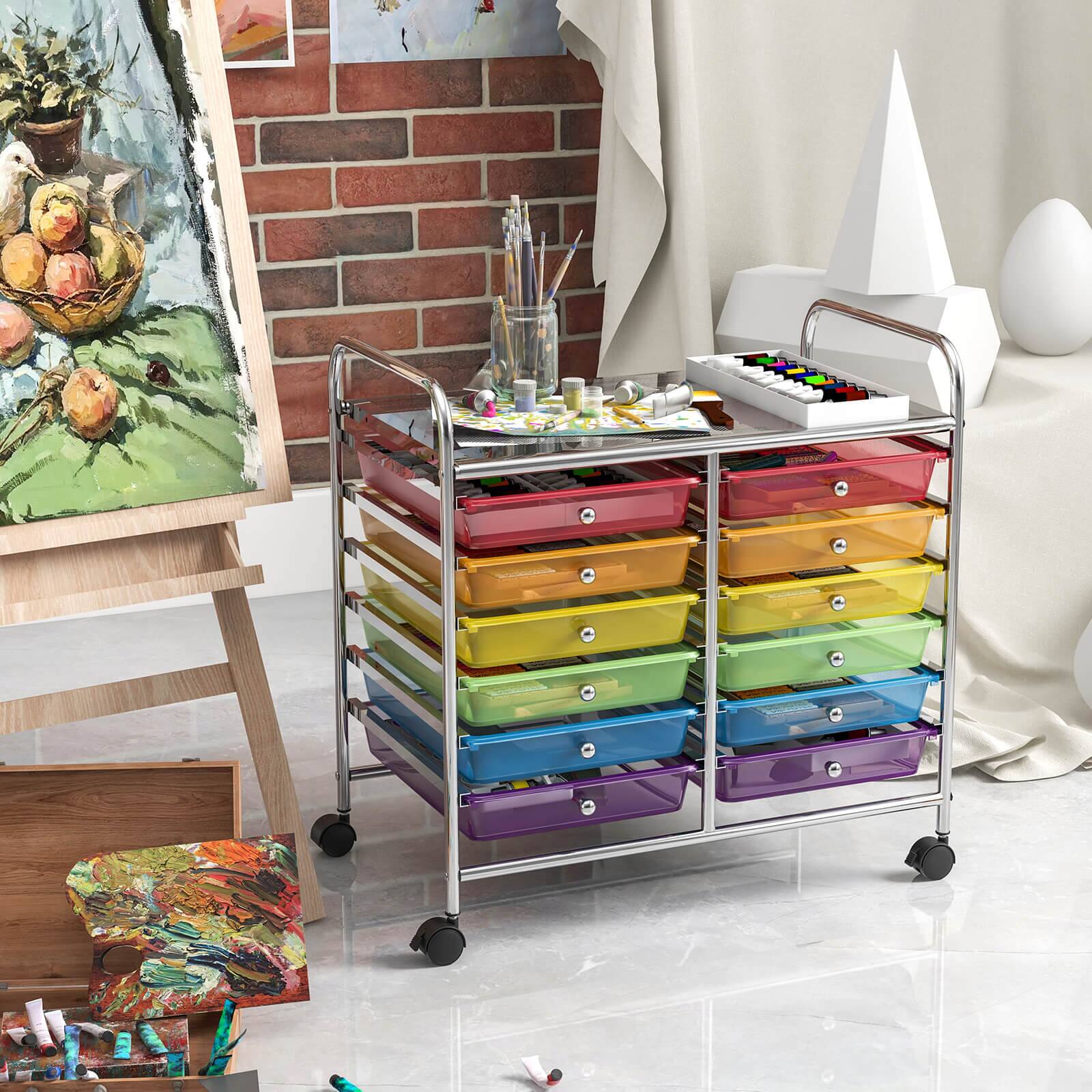 Alt View 5. Costway - Costway 12 Drawers Rolling Cart Storage Scrapbook Paper Studio Organizer Bins - Rainbow.