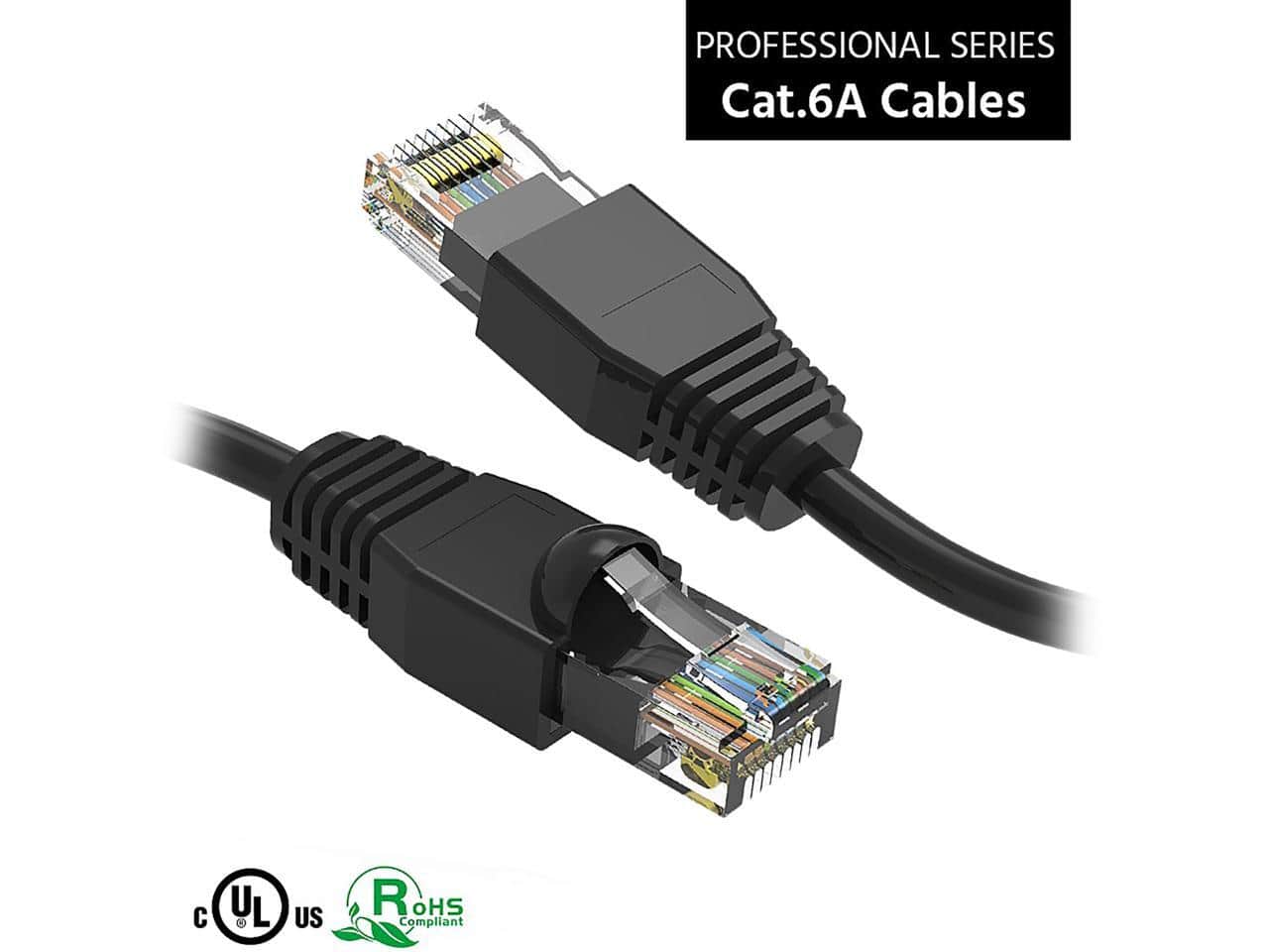 Nippon Labs - 50Ft Cat6A UTP Ethernet Cable, 24AWG Gigabit LAN, Black