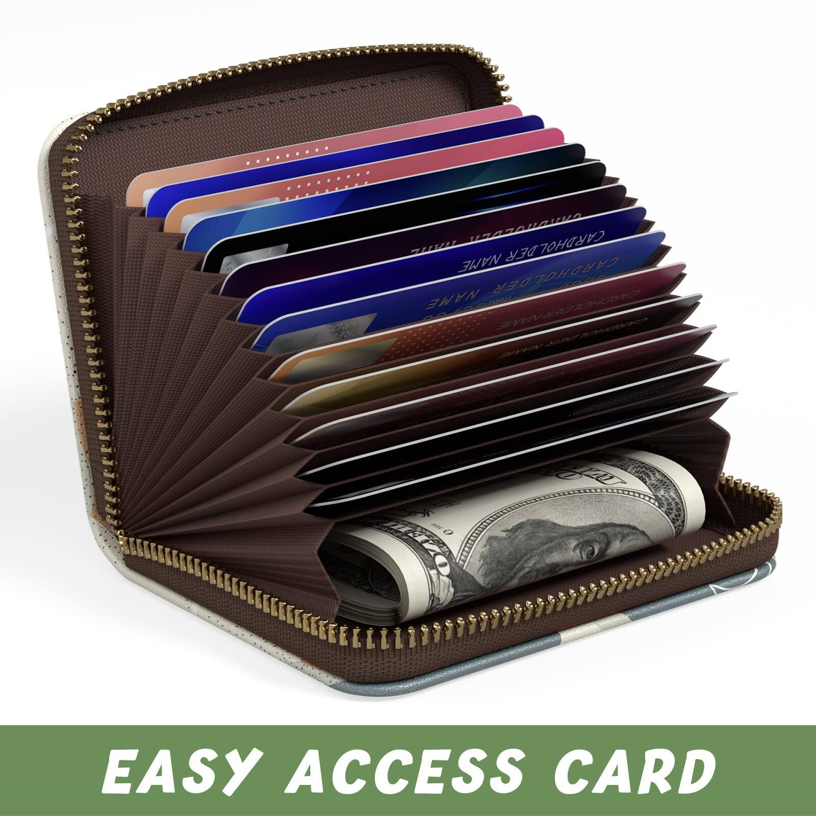 Alt View 2. Jadie Link - Credit Card Holder Small Rfid Wallet Slim Leather Organizer Case Zipper Keychain Abstract Boho Leaves Protable Compact - B-Work Hard-Card Holder.