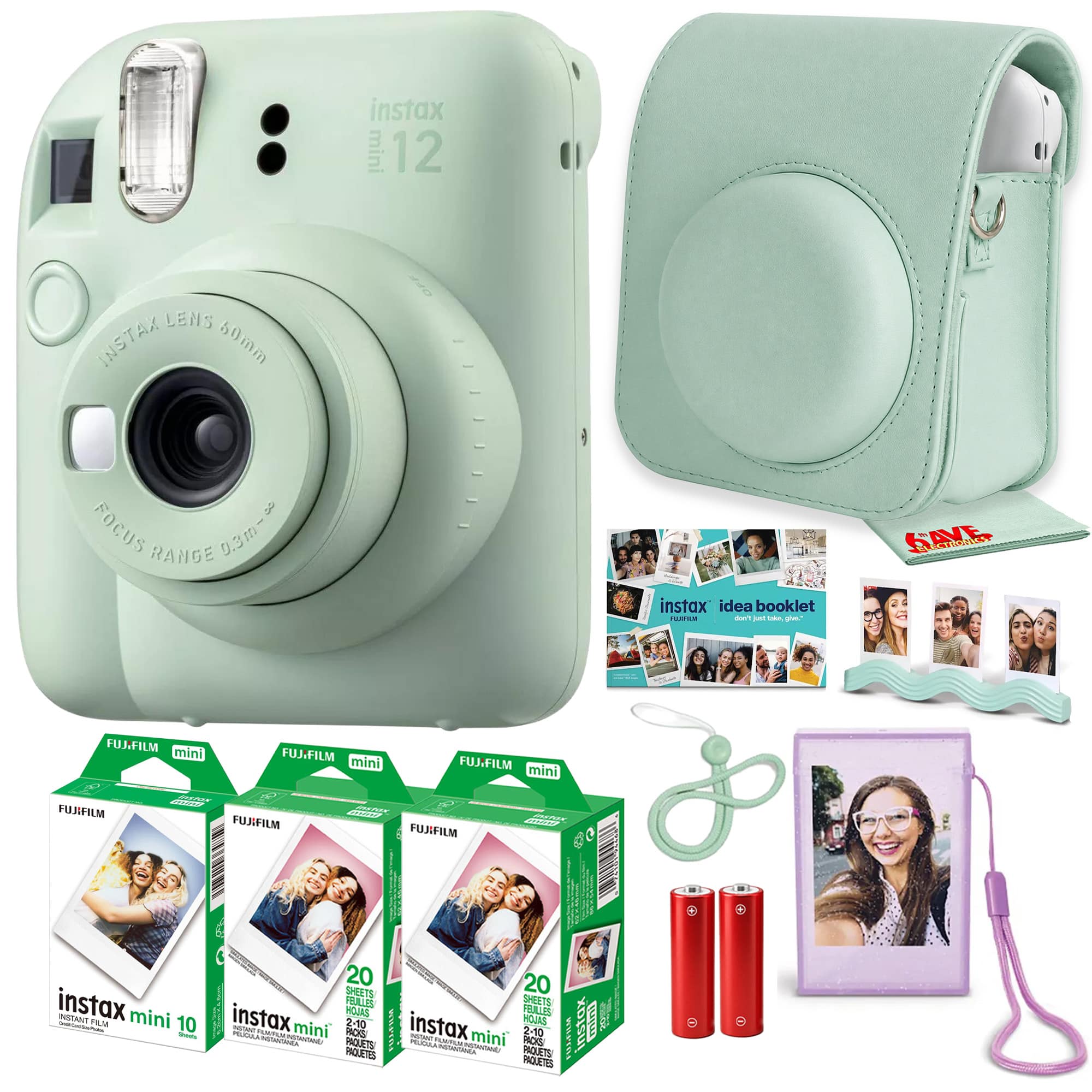 Fujifilm - Instax Mini 12 Instant Film Camera, Bundle + 50 Films +More - Green