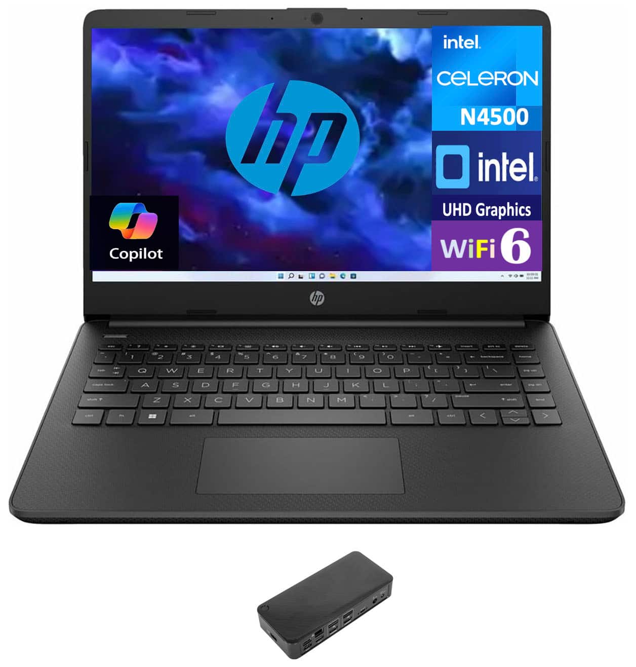 HP - 14 Laptop 14.0 HD (Intel Celeron N4500, 32GB DDR4, 2TB PCIe SSD, Intel UHD, Win 11 Pro) - Jet Black