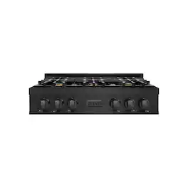 ZLINE - 36 in. Classic Gas Rangetop w/ 6 Brass Burners & Porcelain Cooktop in Black Stainless Steel - Black