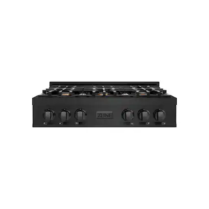 Front. ZLINE - ZLINE 36 in. Classic Gas Rangetop w/ 6 Brass Burners & Porcelain Cooktop in Black Stainless Steel - Black.