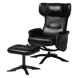 Baxton Studio - Elwood Modern Faux Leather 2-Piece Lounge Chair and Footrest Set - Black