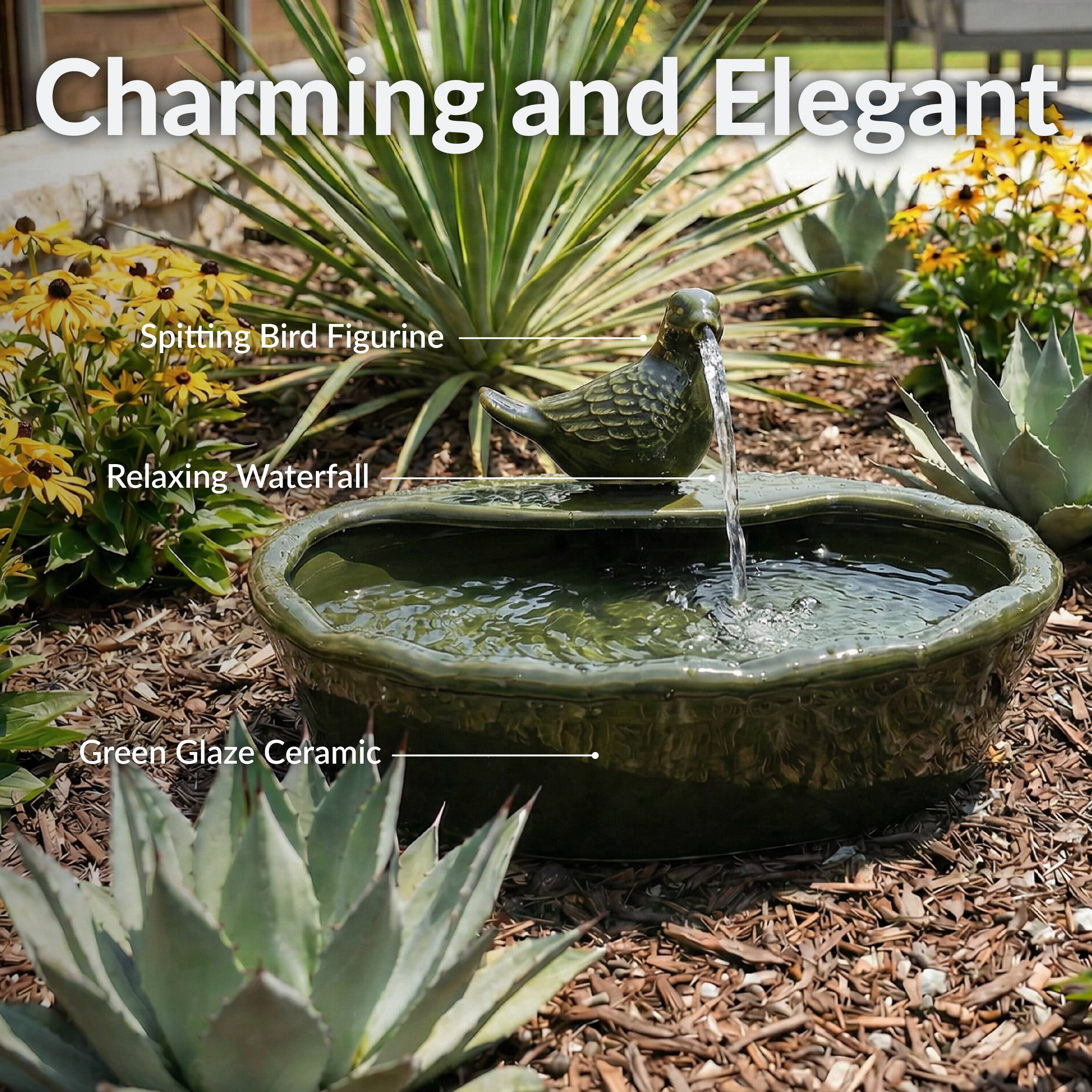 Charming and Elegant Spitting Bird Figurine Relaxing Waterfall Green Glaze Ceramic