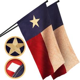 G128 - 2-Pack Texas State Flag, 2x3 ft, Embroidered Stars and Sewn Stripes, Pole Sleeve - Assorted Colors