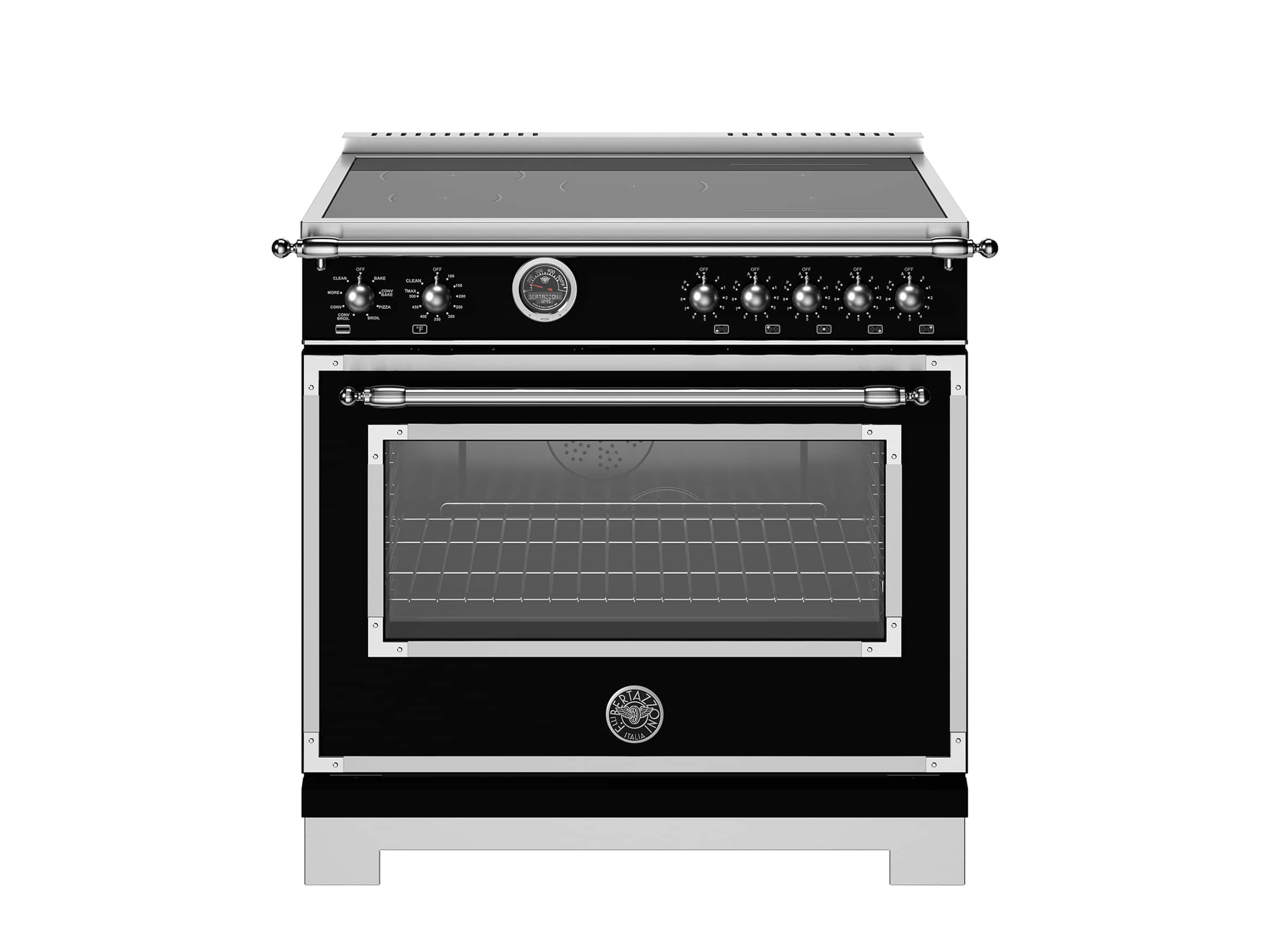 Front. Bertazzoni - 36" Heritage Series range - Electric self clean oven - 5 induction zones - Black.