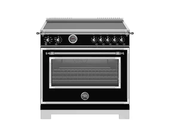 Front. Bertazzoni - 36" Heritage Series range - Electric self clean oven - 5 induction zones - Black.