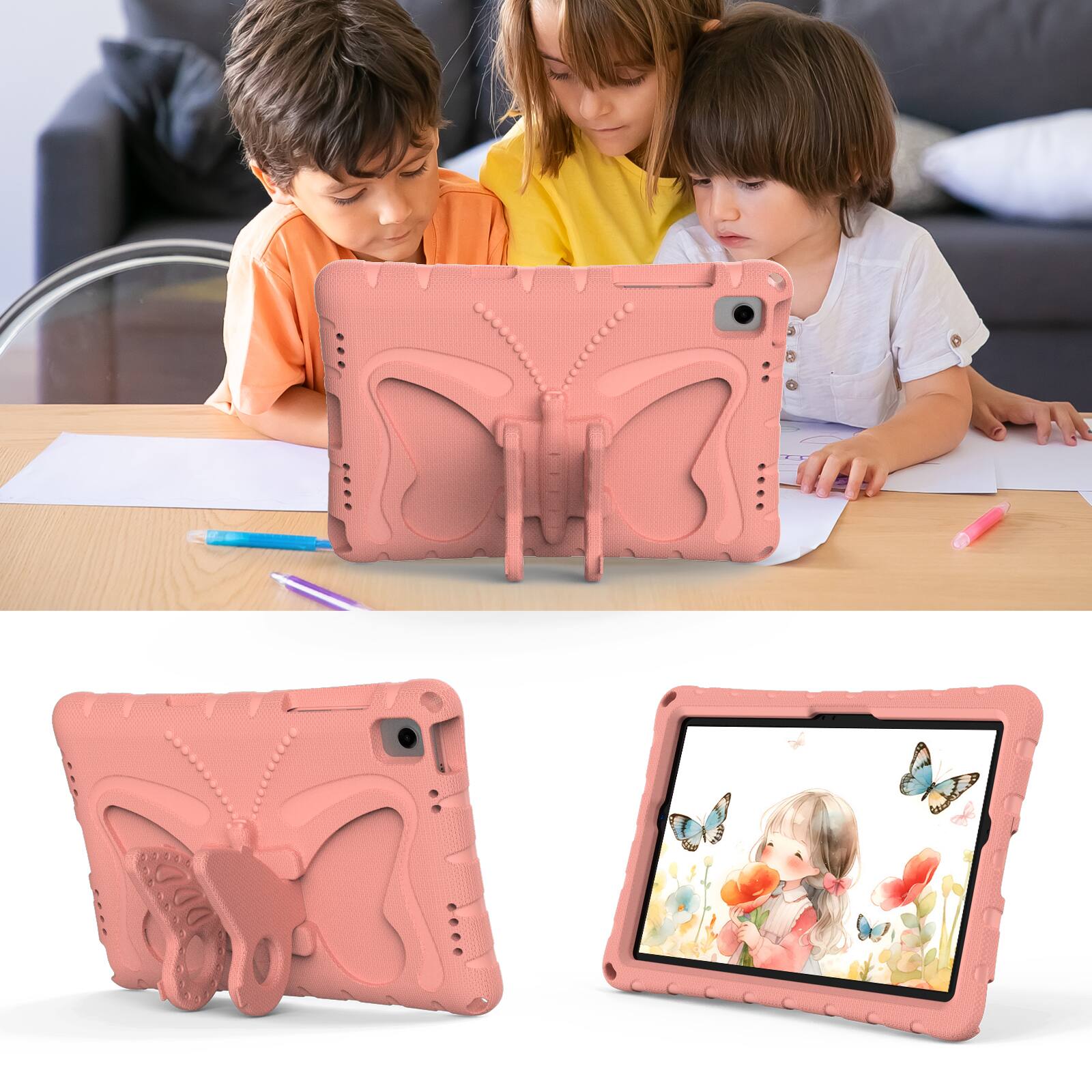 Alt View 2. Dteck - Kids Case for Samsung Galaxy Tab A11+ 2025 / A9+ 2023 Case 11 Inch with Strap & Stand, Shockproof EVA Protective Cover - Lightpink.