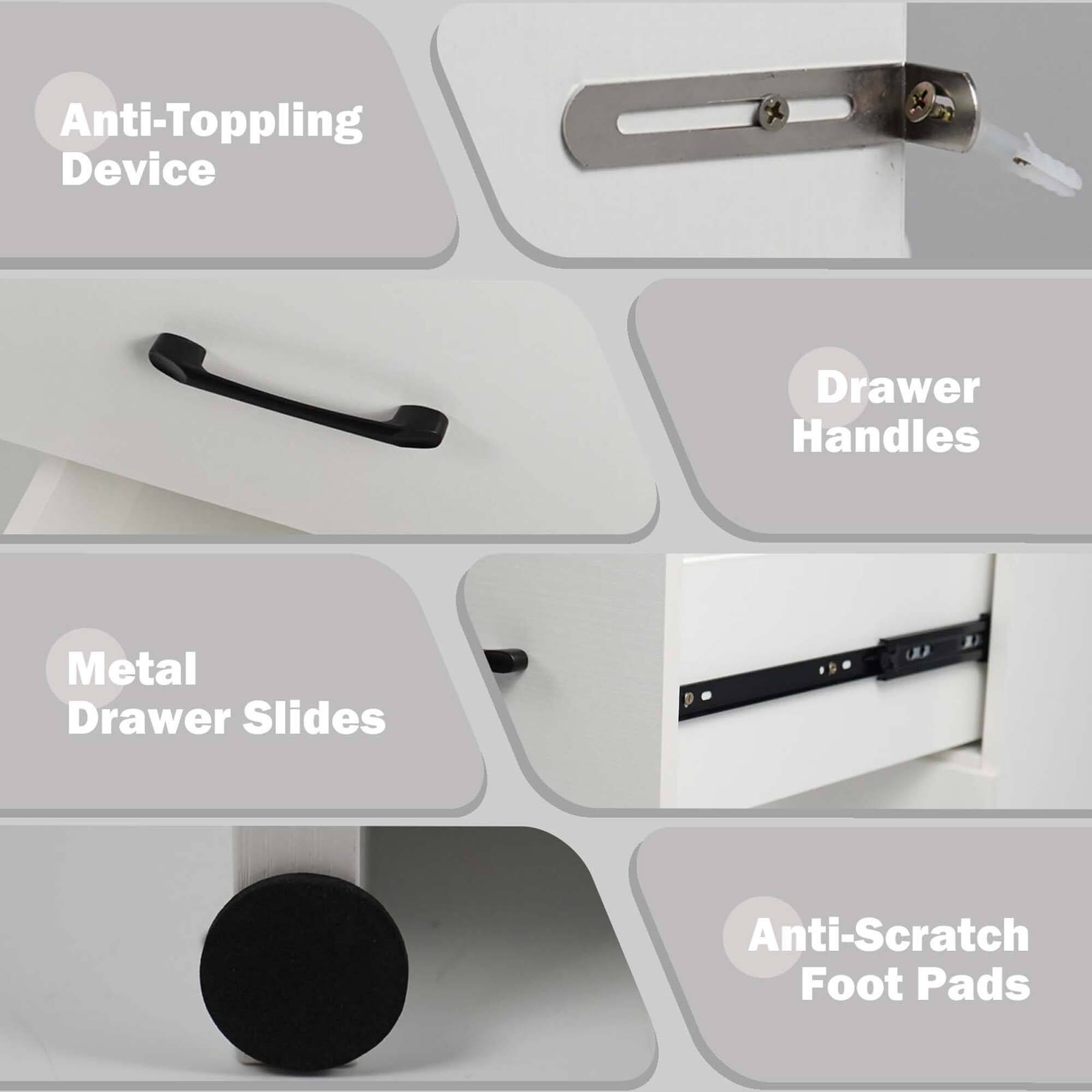 Anti-Toppling Device Drawer Handles Metal Drawer Slides w Anti-Scratch Foot Pads