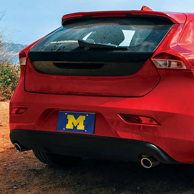 Alt View 1. Rico Industries - Michigan-Wolverine's Logo Mirror Look LASER License Plate Auto Tag - Multi.