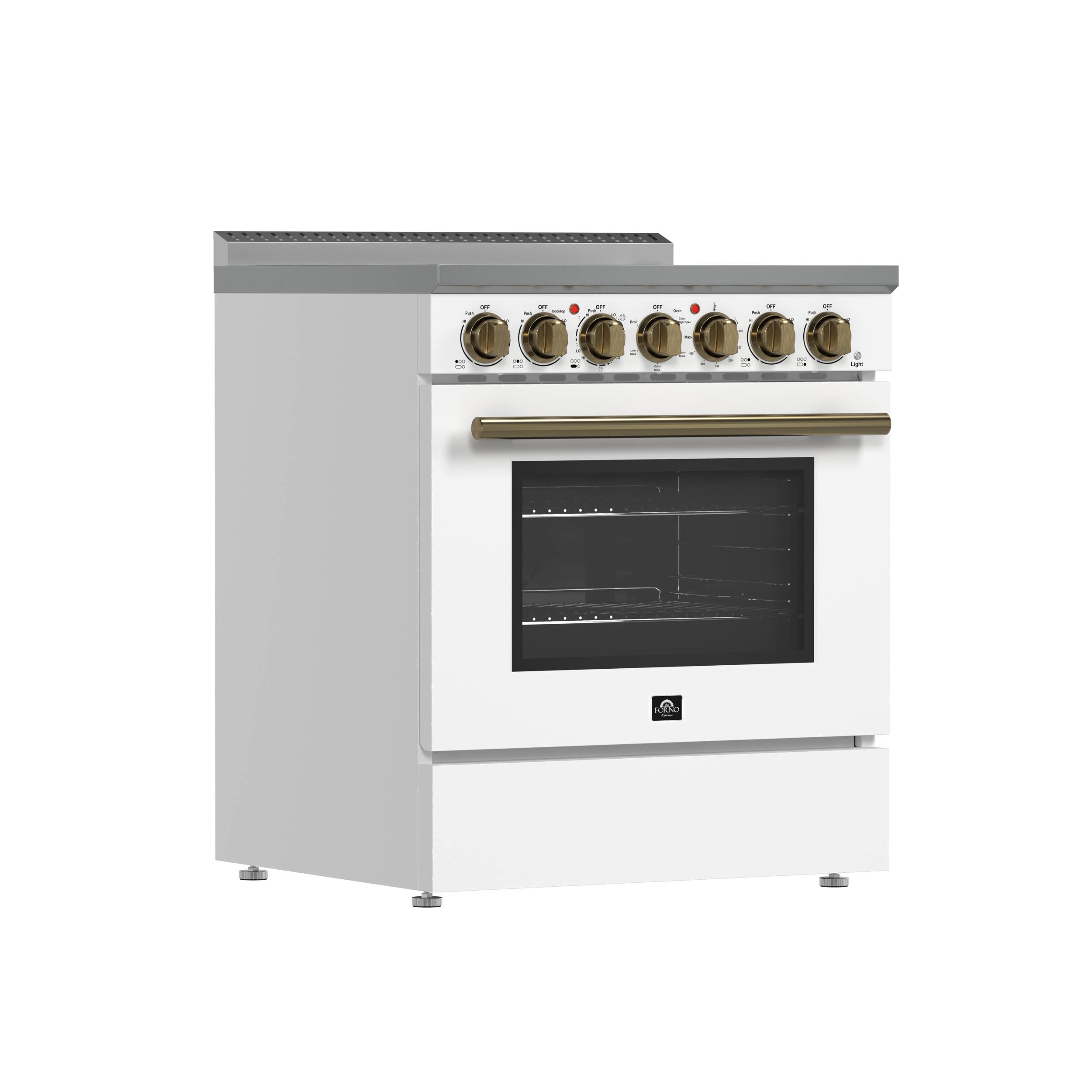 Angle. Forno Appliances - Paolo 4.38 cu. ft. Freestanding Electric True Convection Range with Warming Zone - White.