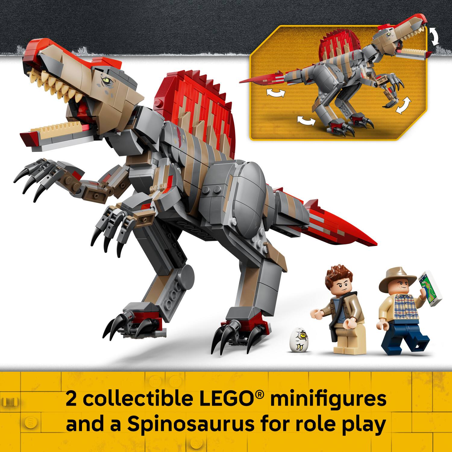 - Bed
- (GAZEND) Dy I1 R 2 collectible LEGO minifigures and a Spinosaurus for role play