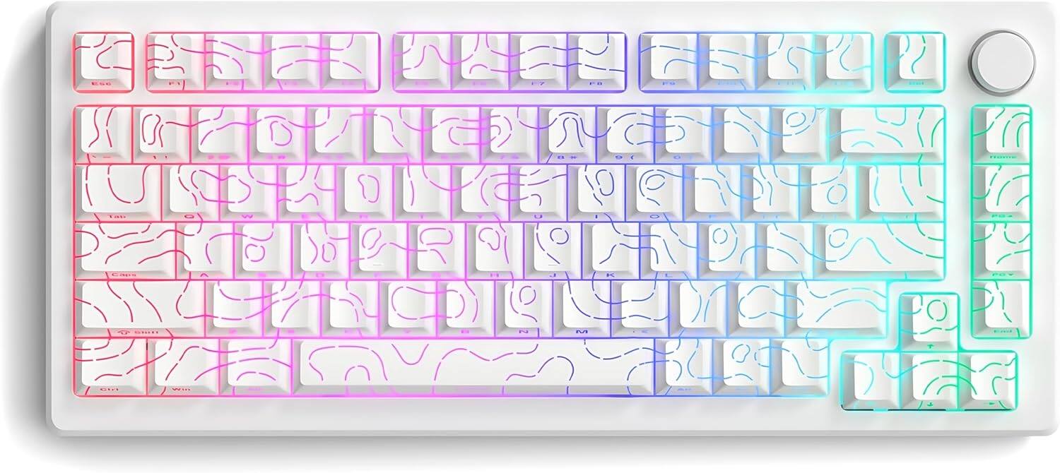Alt View 1. Womier - Double Shot PBT keycaps,Topographic Keys Cherry Profile Key caps for All US Layout Mechanical Keyboardd - White.