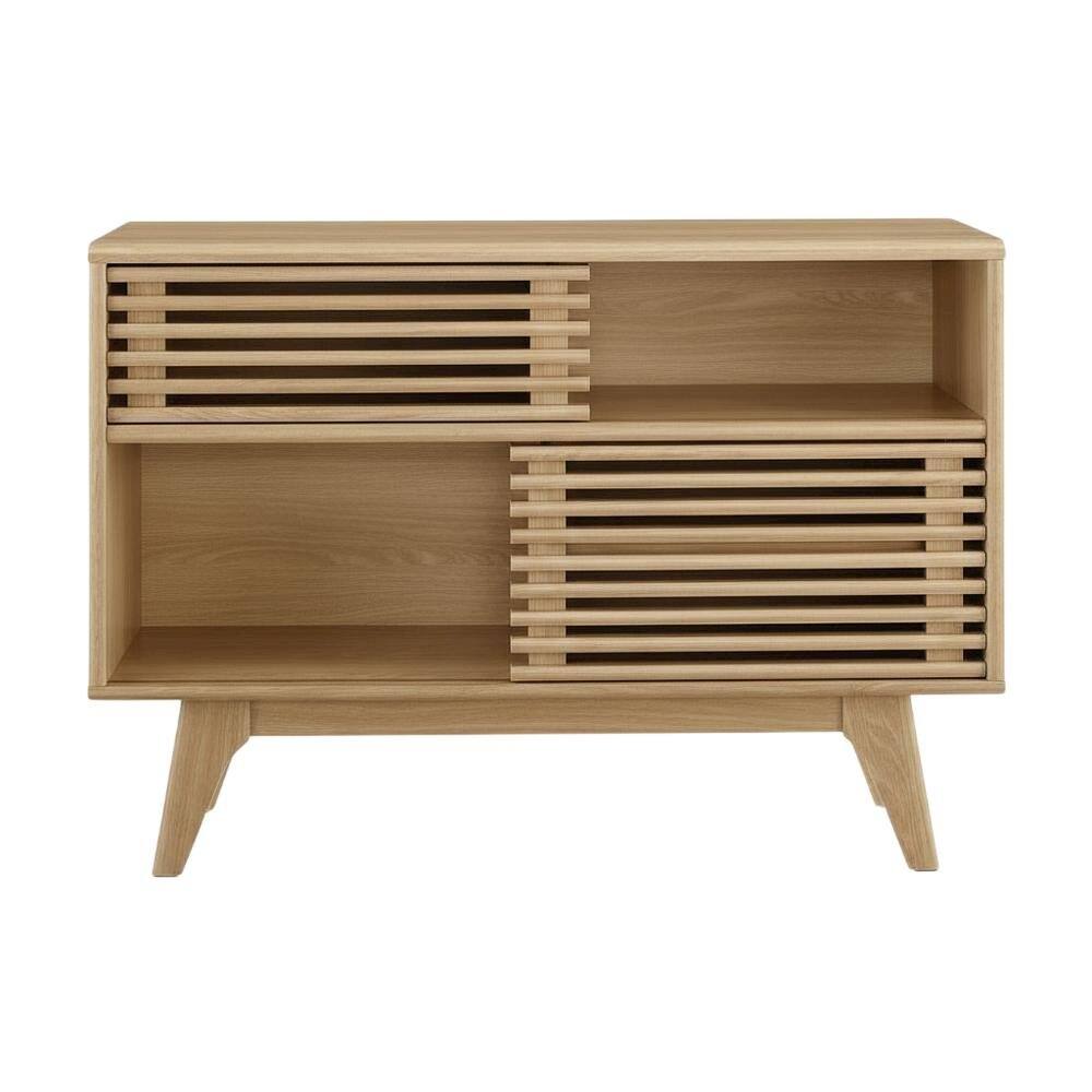 Back. FurniFact - Brown wood TV stand with sleek design and sturdy construction - Brown.