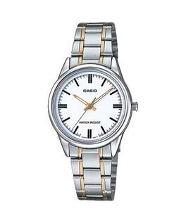 Casio - Women’s White Dial Two-Tone Stainless Steel Bracelet Watch - LTP-V005SG-7AUDF - Silver