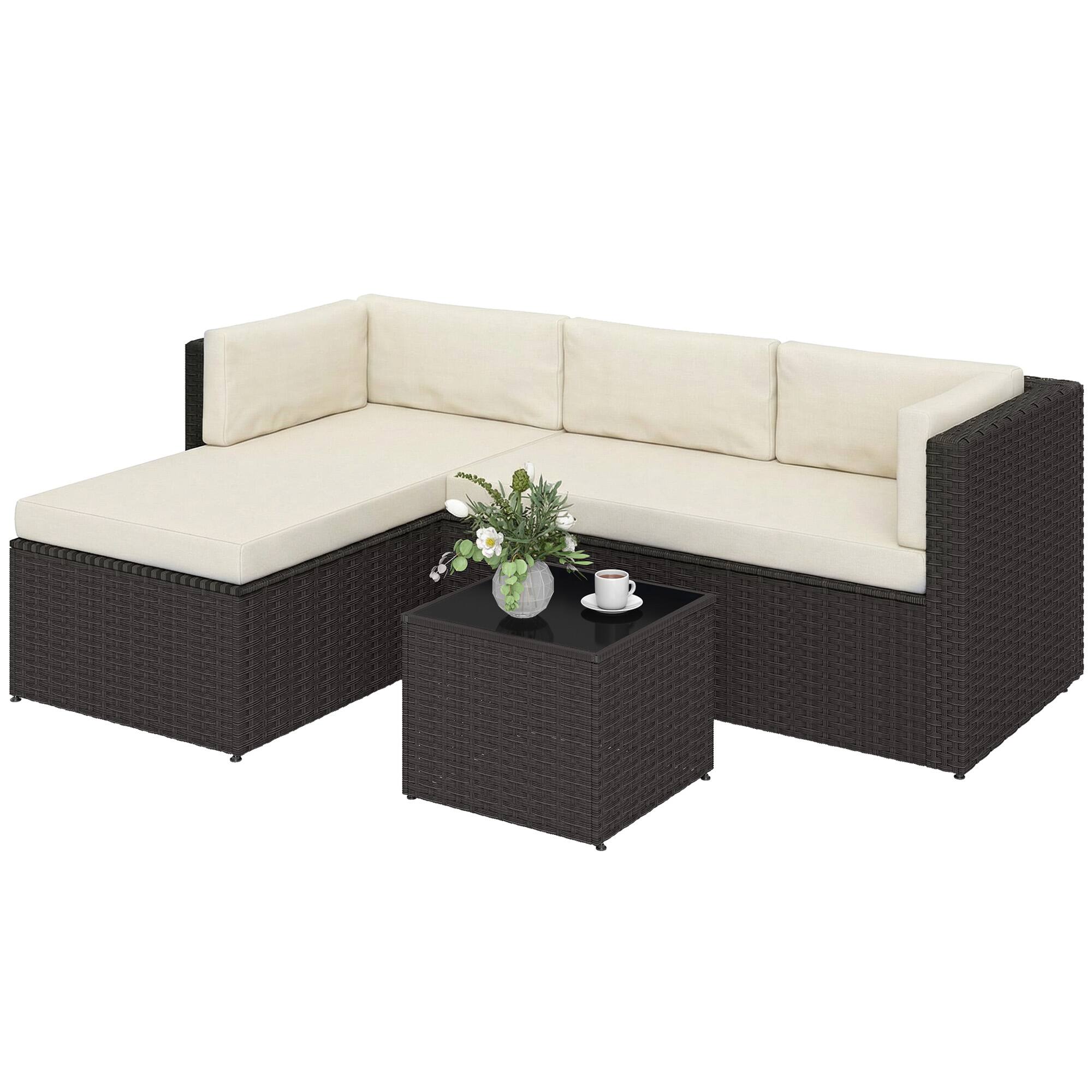 Front. Outsunny - Piece Patio Furniture Set, Wicker Outdoor Patio Conversation Furniture Set with Cushions - Beige.