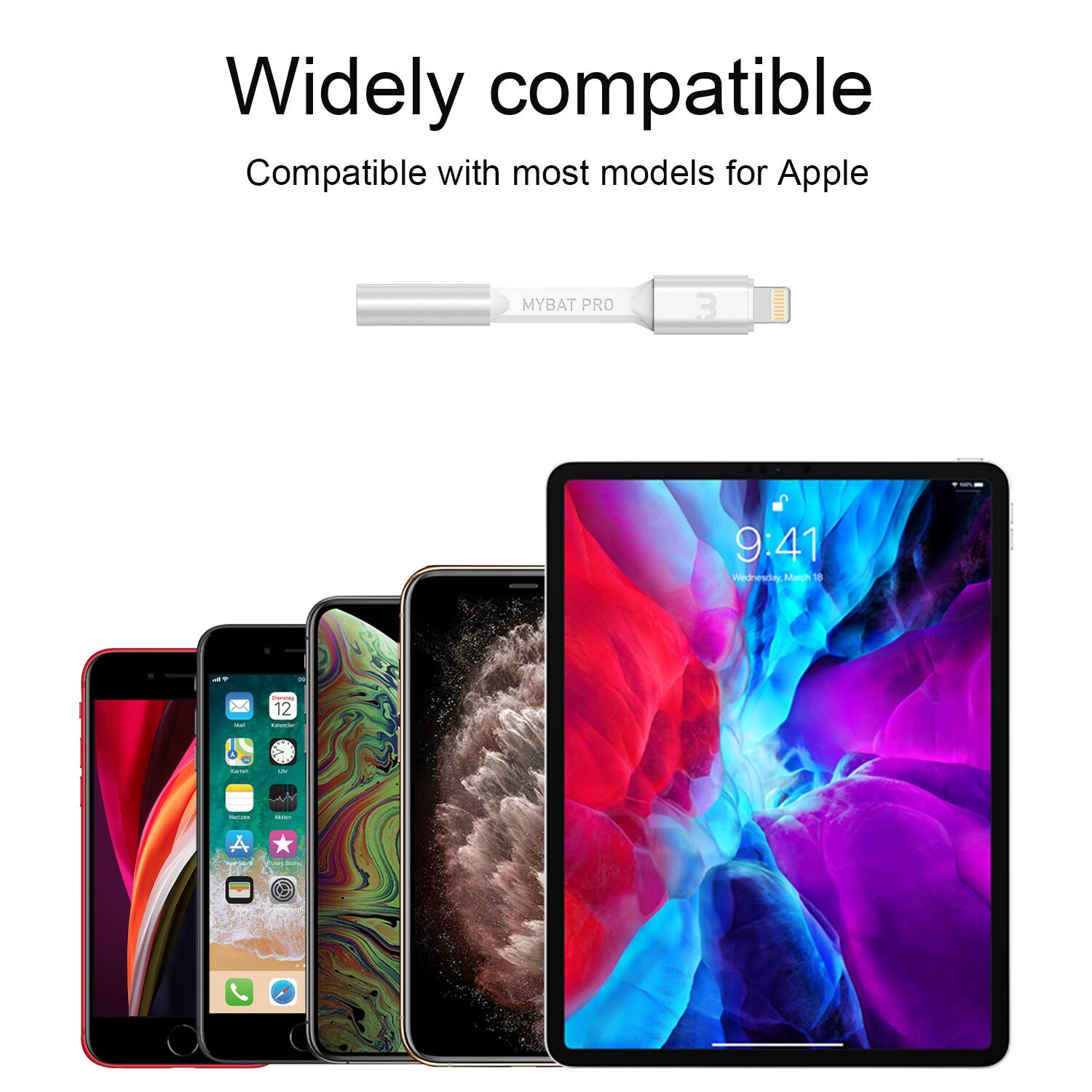 Widely compatible  
Compatible with most models for Apple  

MYBAT PRO  

9:41  
Wednesday, March 14