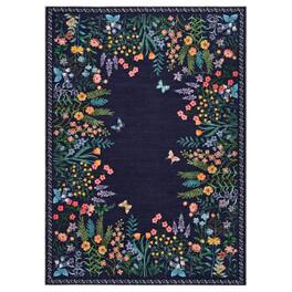 Acekool - Washable 8x10 Area Rugs for Living Room Floral Non-Slip Large Area Rugs for Dining Room Carpet for Bedroom Home - Blue