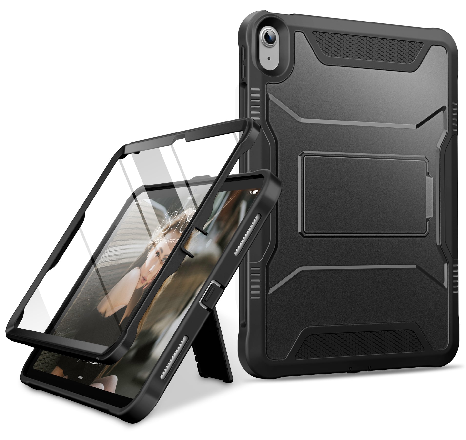 Front. DTTO - Shockproof Case for iPad 11-inch (2025) & 10.9-inch (2022) with Built-in Screen Protector, Full Body Protective Cover - Black.